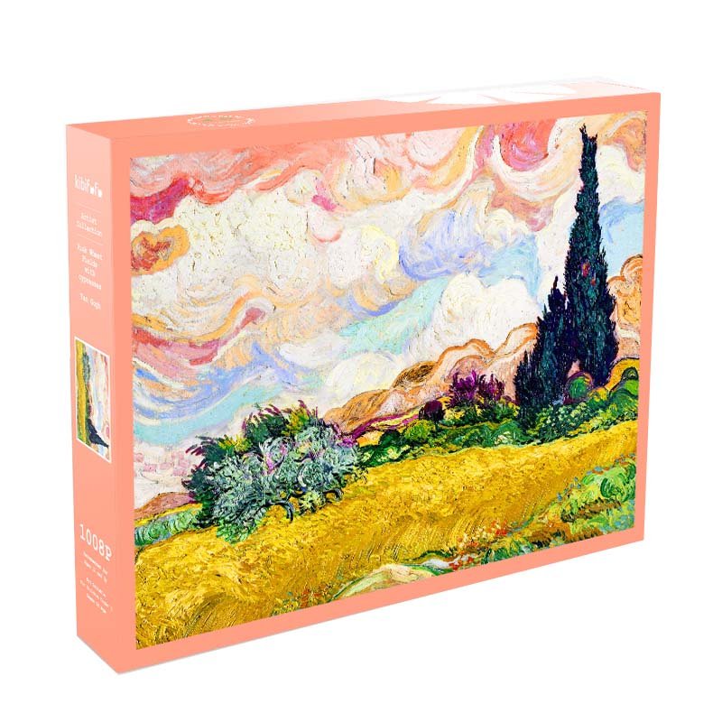 Kibifufu-Pastel Wheat Field with Cypresses vintage illustration-Vincent Van Gogh Jigsaw Puzzle 1008pcs
