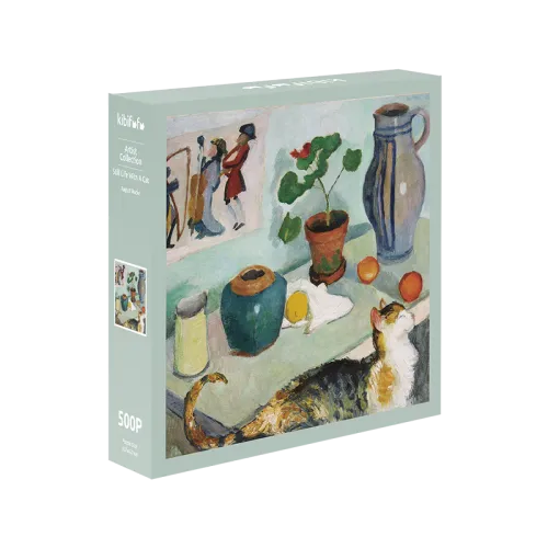 Discontinued-Kibifufu-Vintage Still Life with a Cat Jigsaw Puzzle 500pcs-August Robert Ludwig Macke