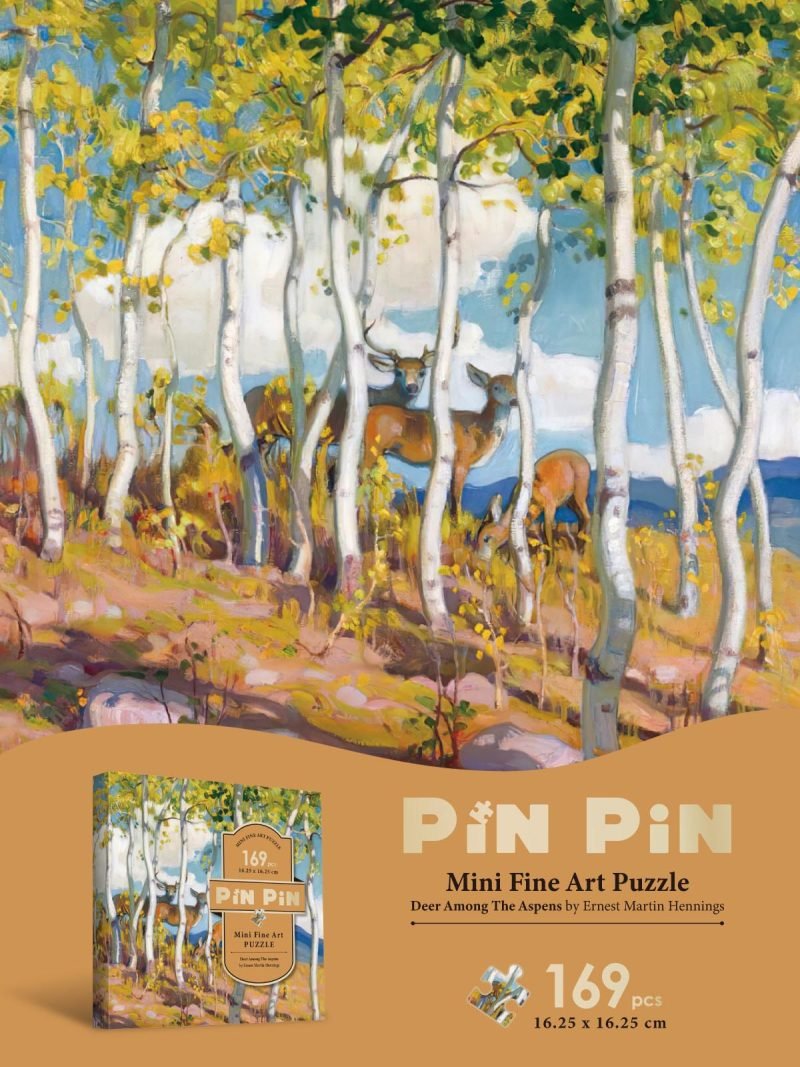 Art Mini Puzzle 169pcs Jigsaw Puzzle-Deer Among The Aspens by Ernest Martin Hennings