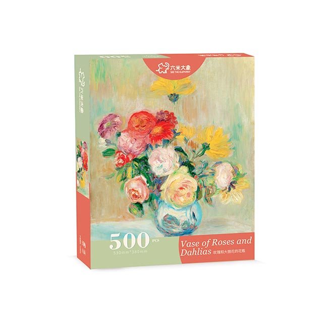 500pcs Jigsaw Puzzle-See the Elephant-Vase of Roses and Dahlias by Pierre-Auguste Renoir