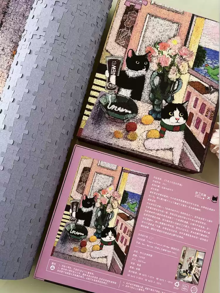 1000pcs Jigsaw Puzzle-Sandbars in the River of Time-Cat's Morning with Flowers and Chocolate