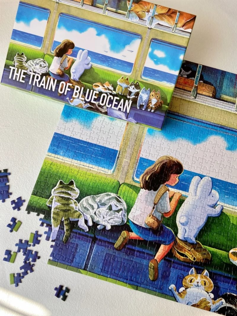 1000 Piece Puzzle-Vox Puzzle-Afu Watercolor-The Train of Blue Ocean