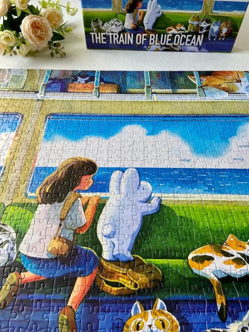 1000 Piece Puzzle-Vox Puzzle-Afu Watercolor-The Train of Blue Ocean