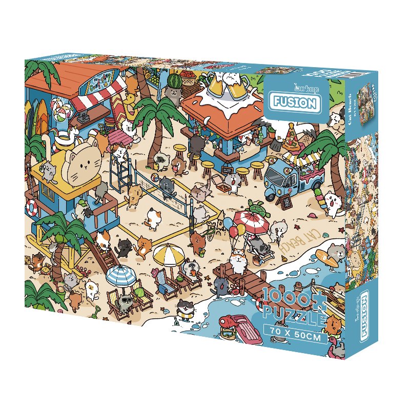 1000pcs Jigsaw Puzzle-Botop Fusion-Cat Beach