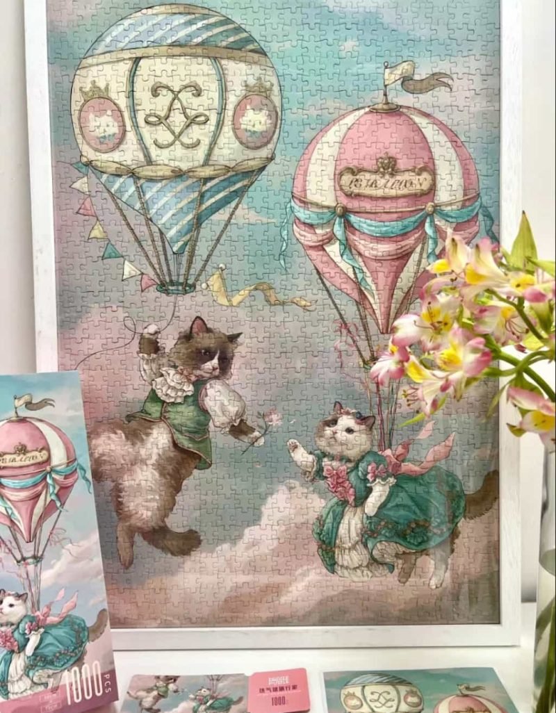 1000pcs Jigsaw Puzzle-Minute Puzzle-Cat Hot Air Balloon Traveller