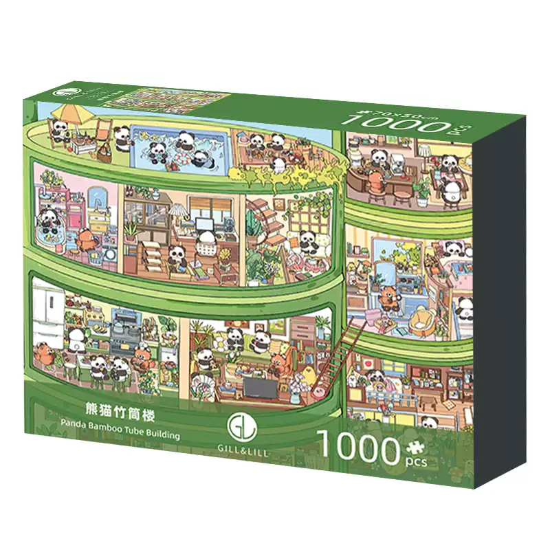 1000 Jigsaw Puzzle-Gill Lill-Panda Bamboo Tube Building