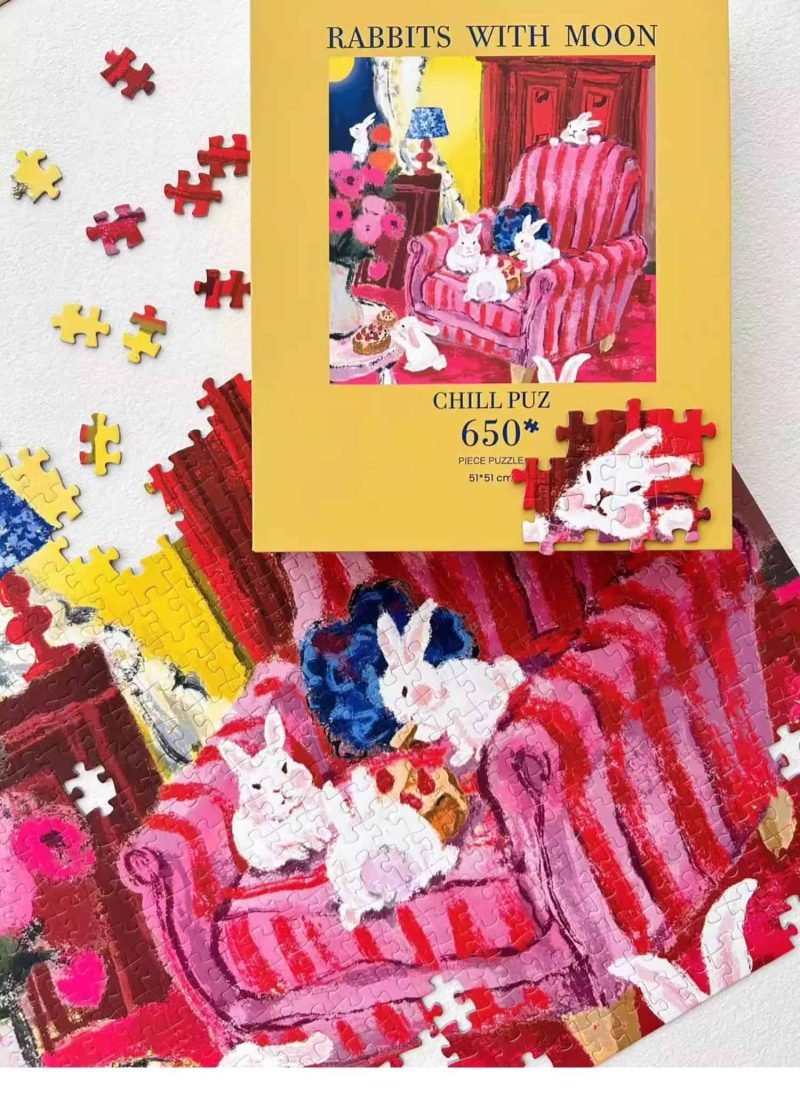 650 Piece Puzzle-Chill Puz-Rabbits with Moon
