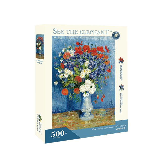 500pcs Jigsaw Puzzle-See the Elephant-Vase with Cornflowers and Poppies