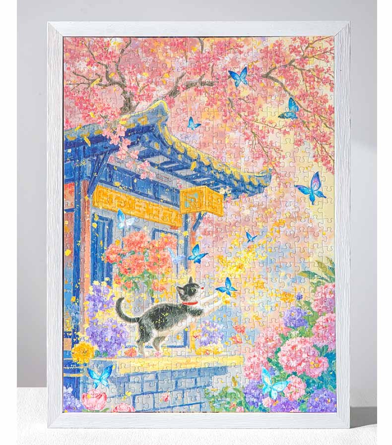 Cat Dancing with Butterfly (1) 500pcs Jigsaw Puzzle-Vinlaa-Cat Dancing with Butterfly