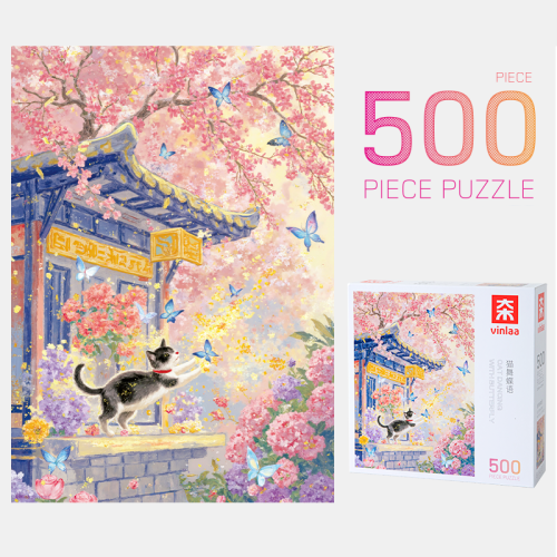 500pcs Jigsaw Puzzle-Vinlaa-Cat Dancing with Butterfly