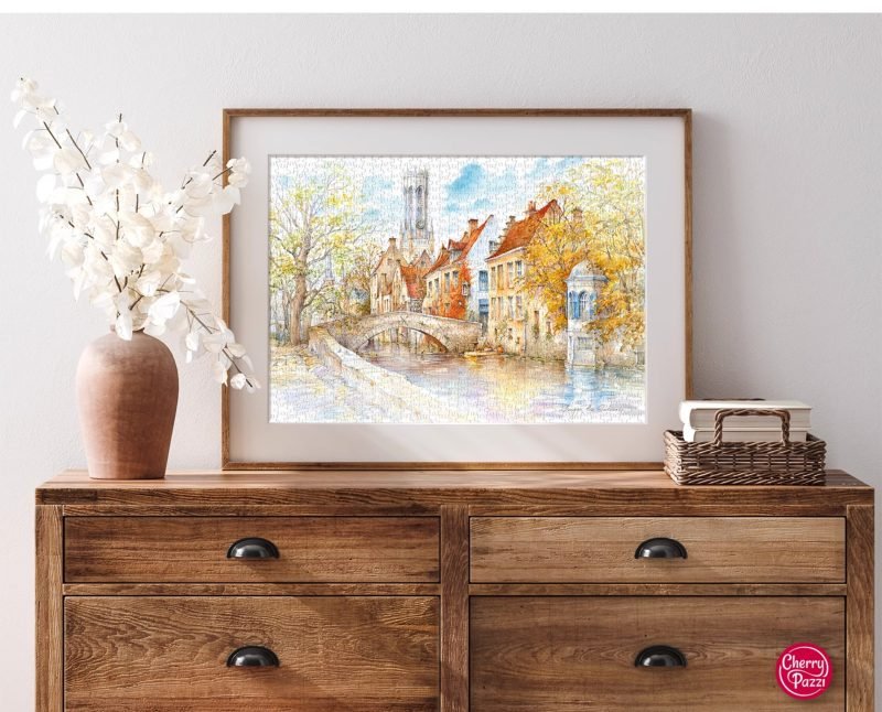 La ville de bruges (1) Cherry Pazzi-1000pcs Jigsaw Puzzle-Watercolor Architecture Series by Alicja Nikiel