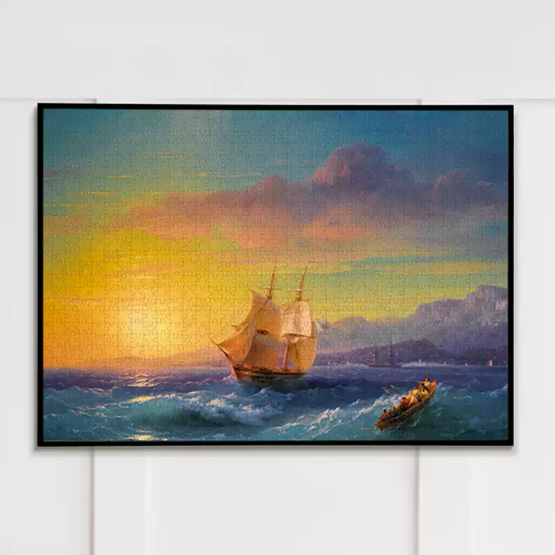 1000 Jigsaw Puzzle-Kibifufu-Ship at Sunset off Cap Martin