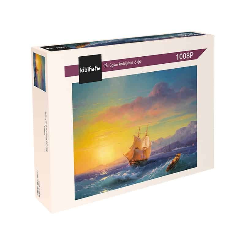 1000 Jigsaw Puzzle-Kibifufu-Ship at Sunset off Cap Martin