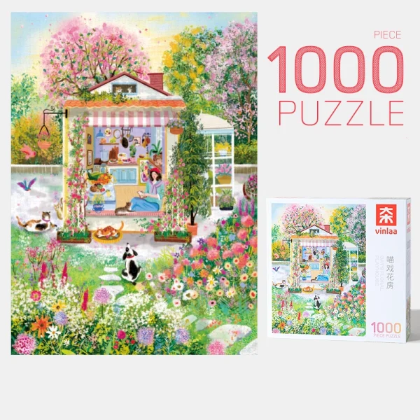 1000pcs Jigsaw Puzzle-Vinlaa-Cats Floral Playhouse
