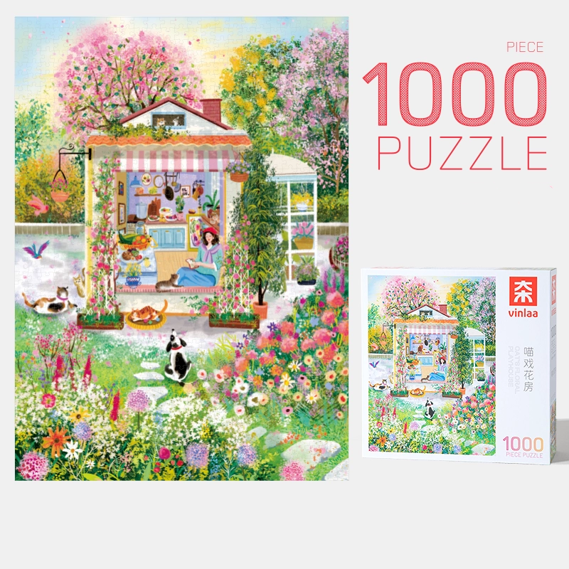 1000pcs Jigsaw Puzzle-Vinlaa-Cats Floral Playhouse