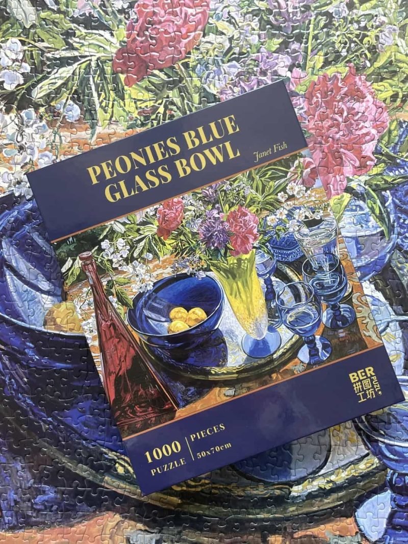1000pcs Jigsaw Puzzle-Ber Puzzle-Peonies Blue Glass Bowl-Janet Fish