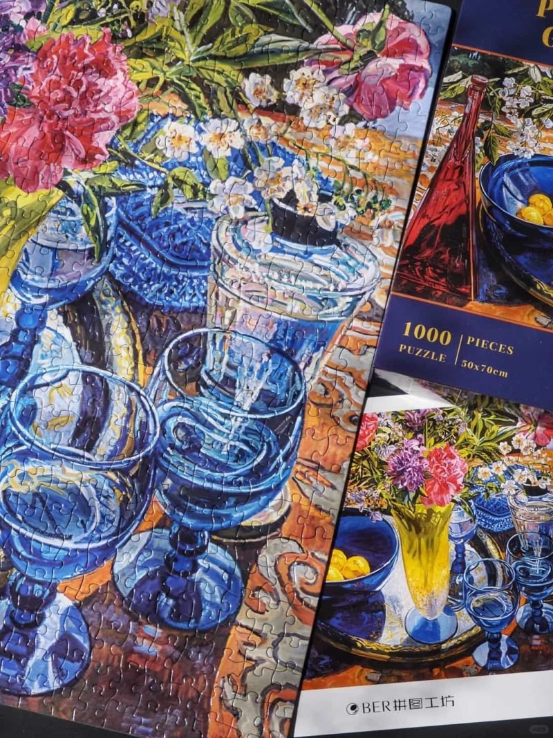 1000pcs Jigsaw Puzzle-Ber Puzzle-Peonies Blue Glass Bowl-Janet Fish