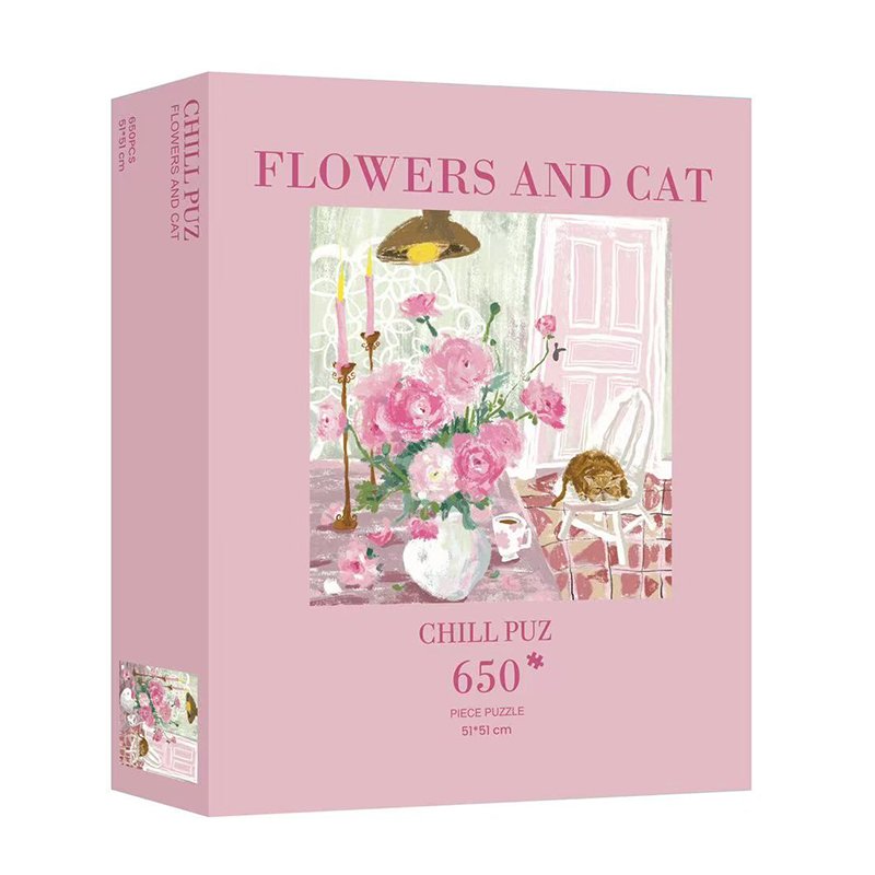 Flowers and Cat 650 Piece Puzzle-Chill Puz-Flowers and Cat