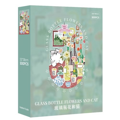 Bubble Puzzle-500pcs Jigsaw Puzzle-Glass Bottle Flowers and Cat