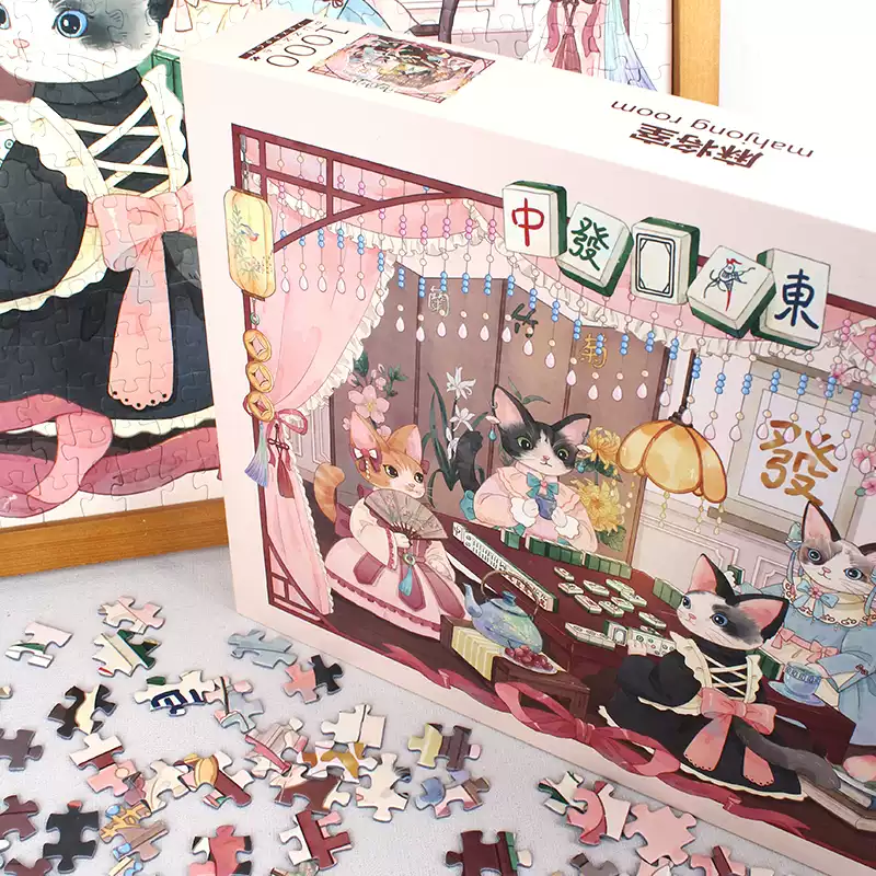 Discontinued-1000pcs Jigsaw Puzzle-PJLT-Kitty Mahjong Parlor