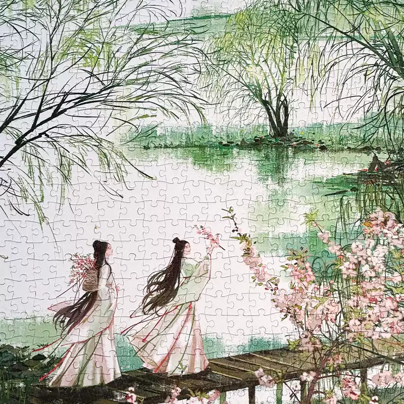 1000pcs Jigsaw Puzzle-TuTuDingDang-Spring Comes with Willow Green