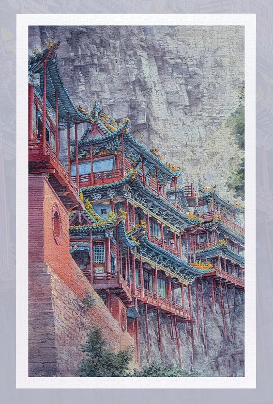 3djp puzzle-Xuankong Monastery Cliff-Engineered Sanctum (2) 3djp Plastic Jigsaw Puzzles 1000pcs-Xuankong Monastery Cliff-Engineered Sanctum