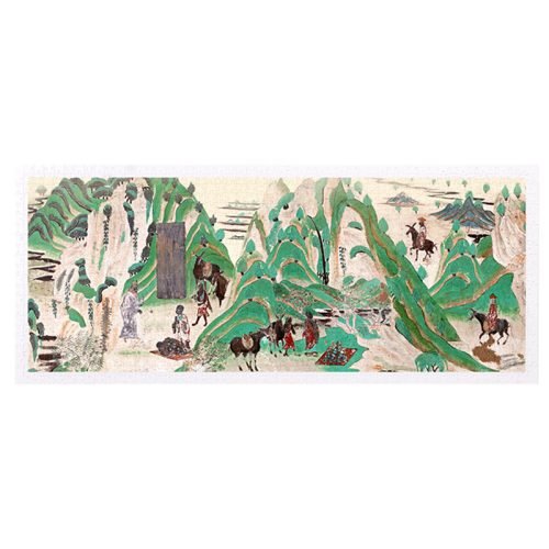 3djp Plastic Jigsaw Puzzles 1000pcs-Blue-Green Landscape Painting From Cave 217, Mogao Grottoes