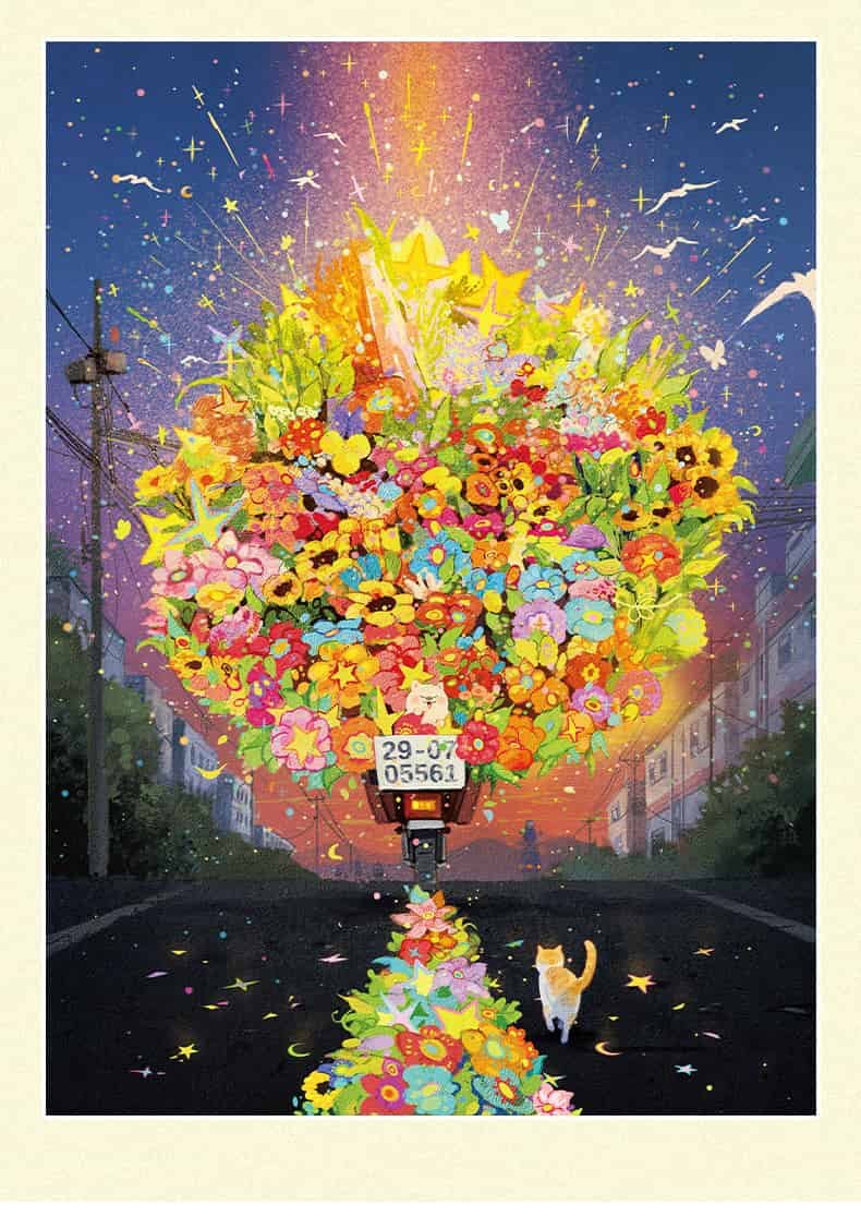 Toi Premium Holographic Puzzle-1000pcs Jigsaw Puzzle-Mototaxi Flower Market