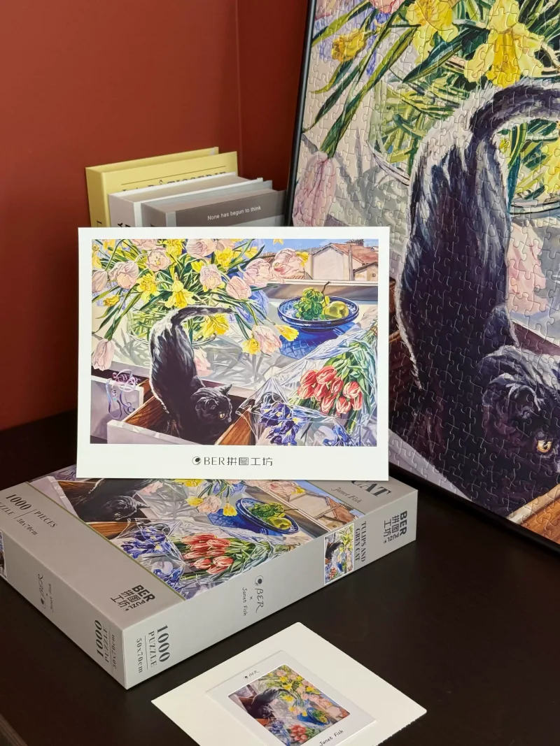 Ber-Tulips and Grey Cat (2) Ber-1000pcs Jigsaw Puzzle-Tulips and Grey Cat By Janet Fish