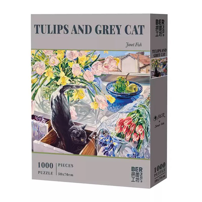 Ber-Tulips and Grey Cat (4) Ber-1000pcs Jigsaw Puzzle-Tulips and Grey Cat By Janet Fish