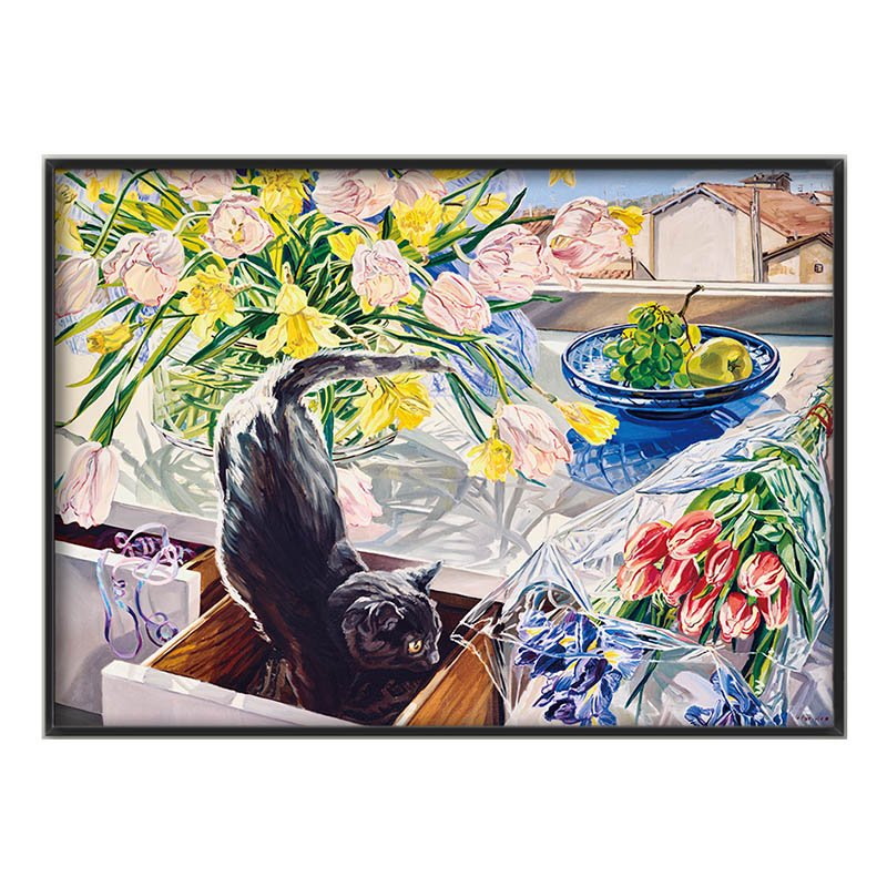 Ber-Tulips and Grey Cat (5) Ber-1000pcs Jigsaw Puzzle-Tulips and Grey Cat By Janet Fish