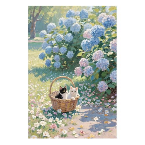 Momibook-1000 Piece Jigsaw Puzzle-Cats Amidst Blooms