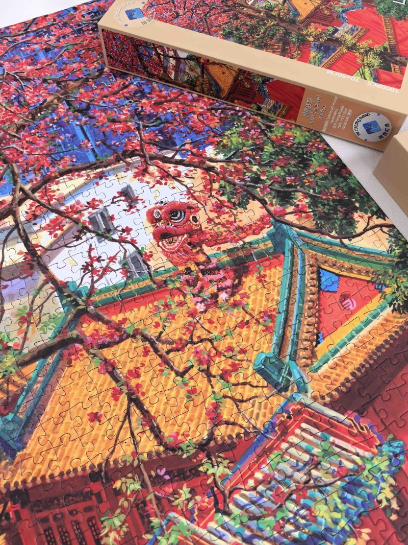 TuTuDingDang-1000pcs Jigsaw Puzzle-Lion Dance Beneath the Blooming Cotton Trees