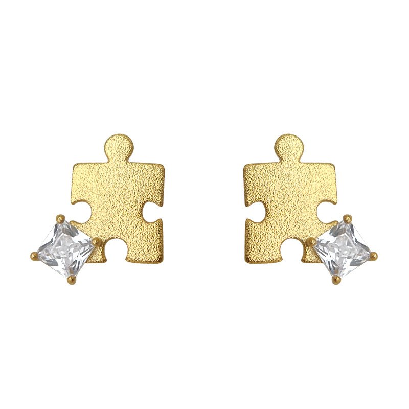 Puzzle Earring (1) Puzzle Earring 18K Real Gold-Plated with Zircon