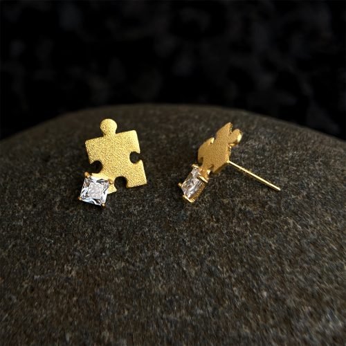 Puzzle Earring 18K Real Gold-Plated with Zircon