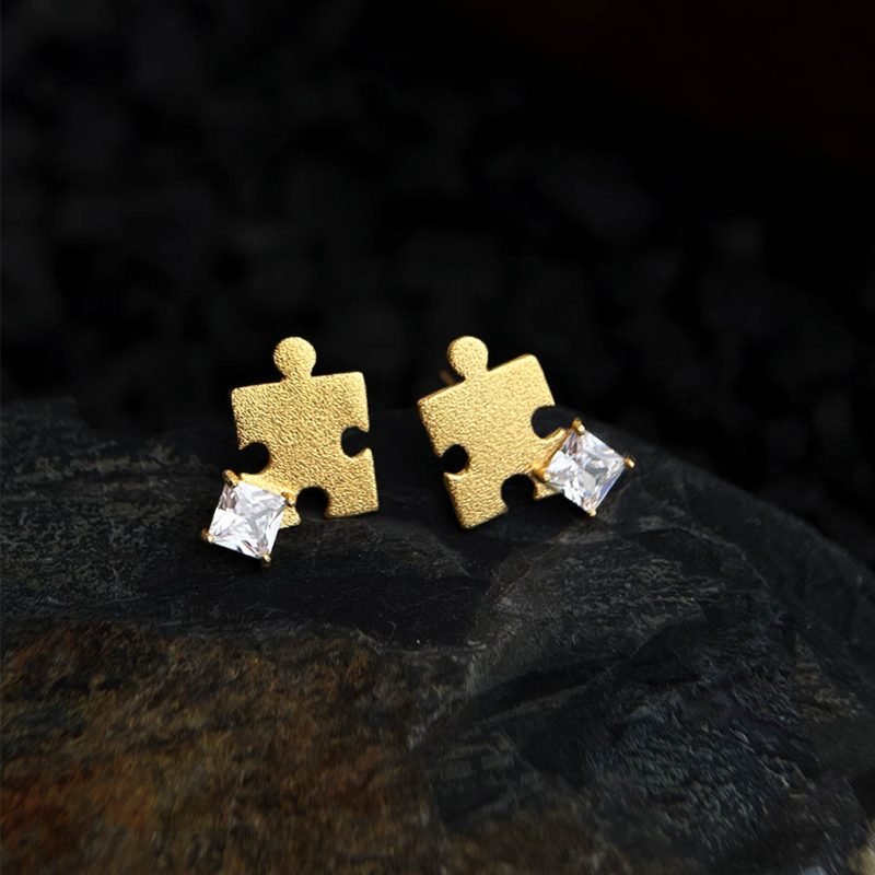Puzzle Earring (3) Puzzle Earring 18K Real Gold-Plated with Zircon