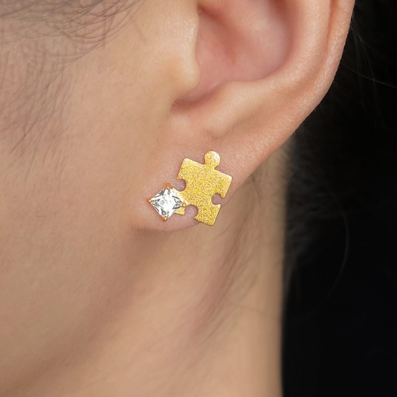 Puzzle Earring (4) Puzzle Earring 18K Real Gold-Plated with Zircon
