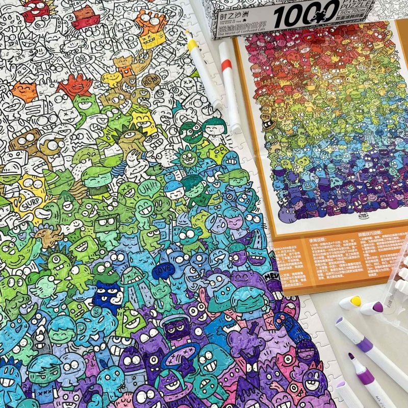 DIY Double-sided Sandbars in the River of Time-The World of Confused Cat-1000pcs Jigsaw Puzzle