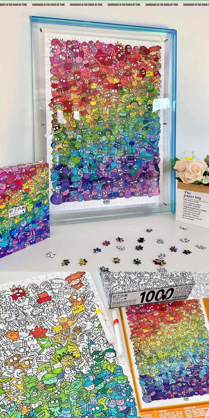 DIY Double-sided Sandbars in the River of Time-The World of Confused Cat-1000pcs Jigsaw Puzzle