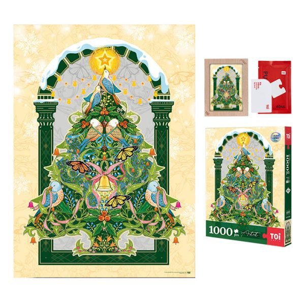 Toi-1000pcs Jigsaw Puzzle-Robin and Christmas Tree(Gold Foil)