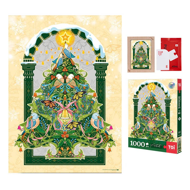 Toi-1000pcs Jigsaw Puzzle-Robin and Christmas Tree