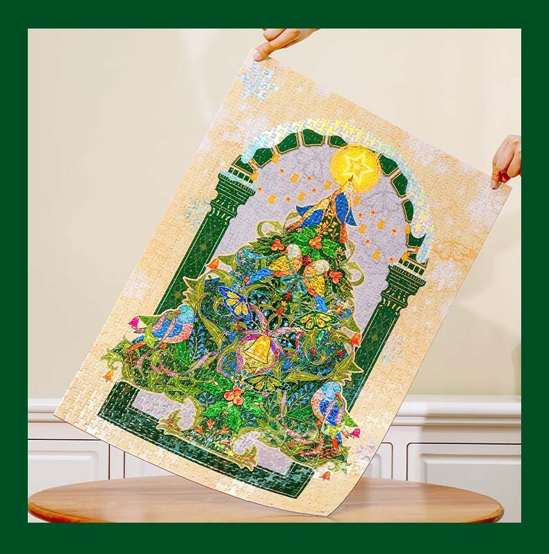 Toi-1000pcs Jigsaw Puzzle-Robin and Christmas Tree