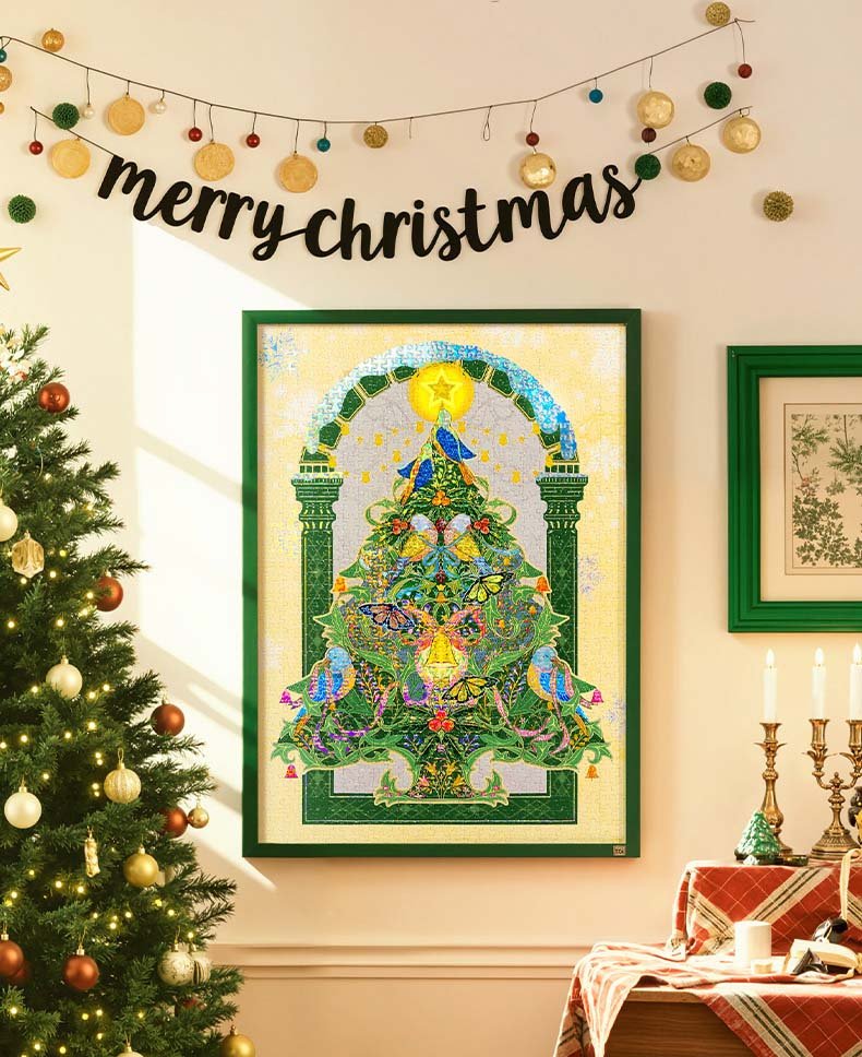 Toi-1000pcs Jigsaw Puzzle-Robin and Christmas Tree