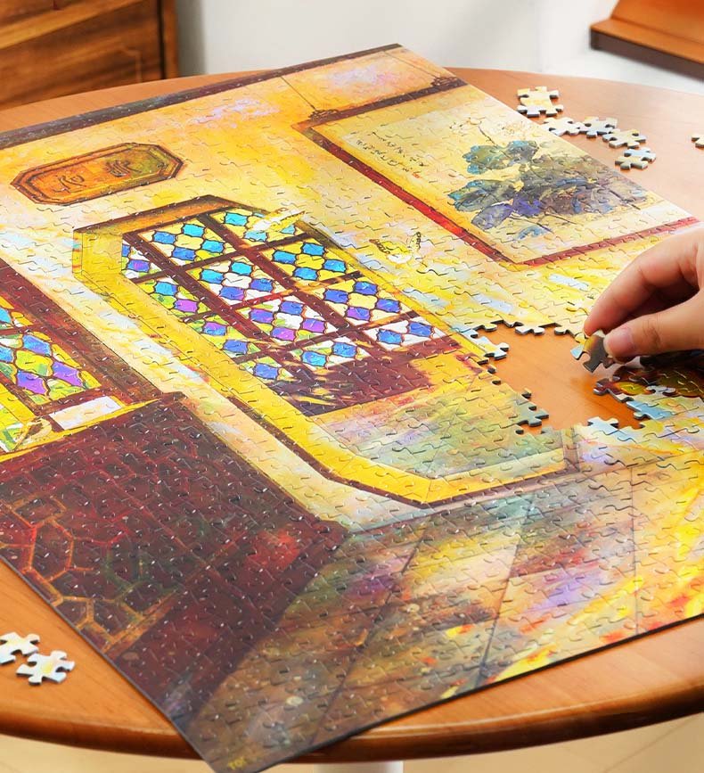 Toi-Stained Glass Window Gilded Light on Rippling Waves (4) Toi Premium Holographic Puzzle-Stained Glass Window Gilded Light on Rippling Waves-1000pcs