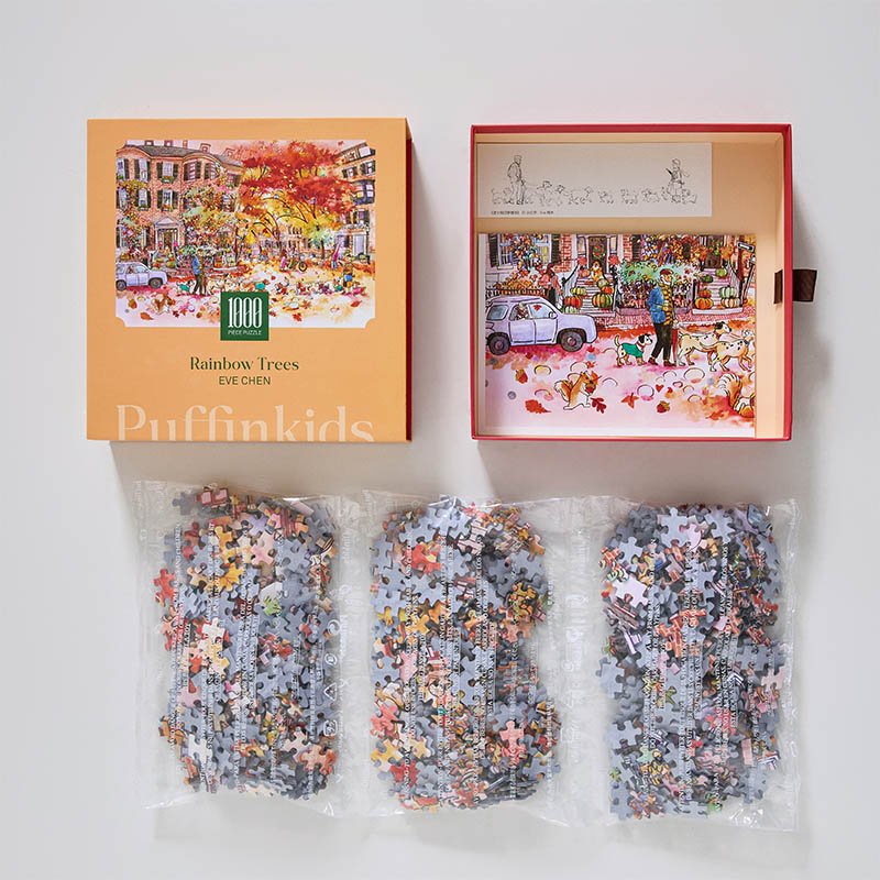 Puffinkids-1000 Piece Irregular Cut Puzzle-Rainbow Trees