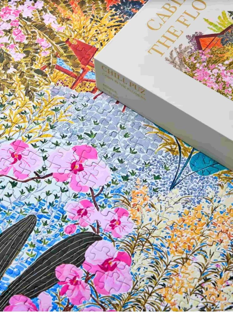 Chill Puz-650 Piece Puzzle-Cabin in the Flowers
