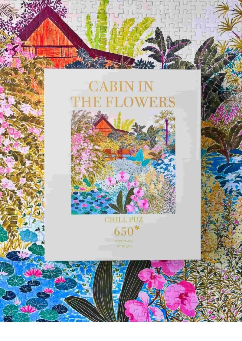 Chill Puz-650 Piece Puzzle-Cabin in the Flowers