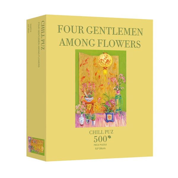 Chill Puz-500 Piece Puzzle-Four Gentlemen Among Flowers