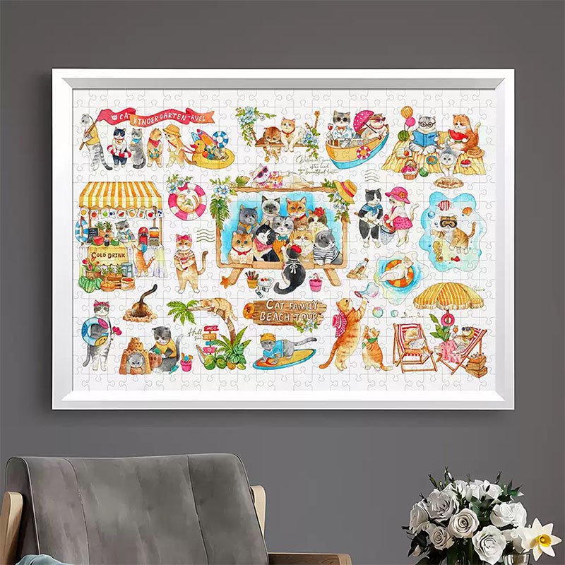 Priceces-1000pcs Jigsaw Puzzle-Cat Family Beach Tour