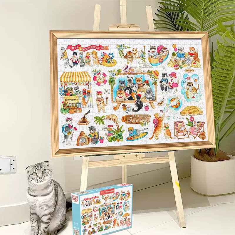 Priceces-1000pcs Jigsaw Puzzle-Cat Family Beach Tour
